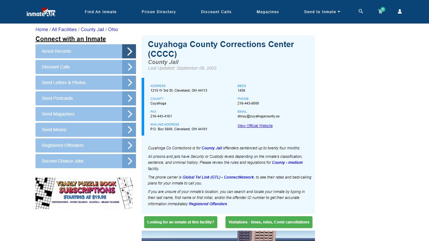 Cuyahoga County Corrections Center (CCCC) - Inmate Locator - Cleveland, OH